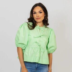KARLIE Lime Poplin Knot Top (SIZE SMALL)